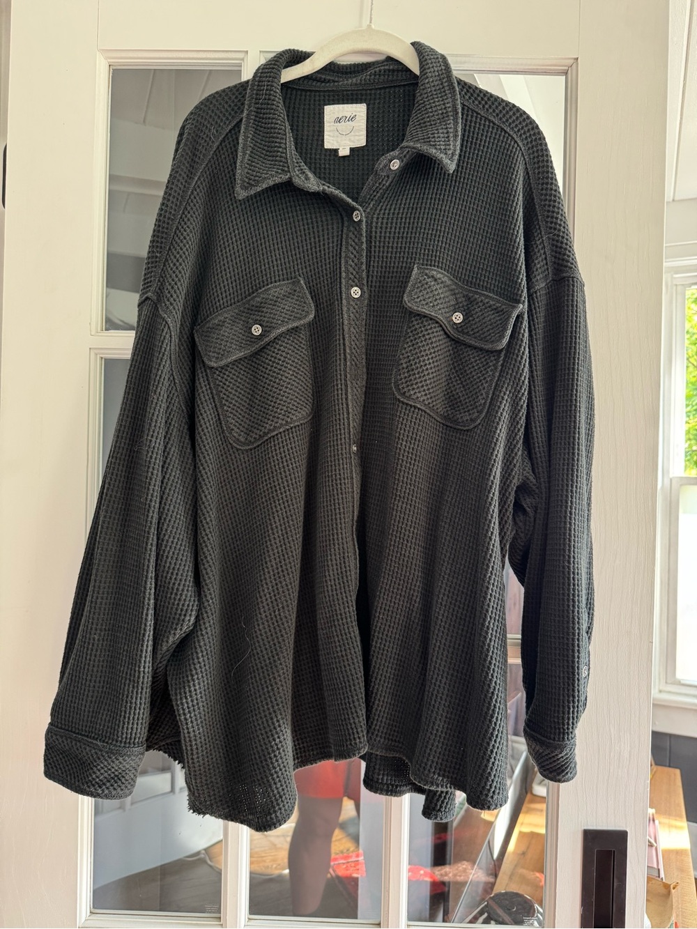 aerie Charcoal Waffle Knit Button-Down Shacket